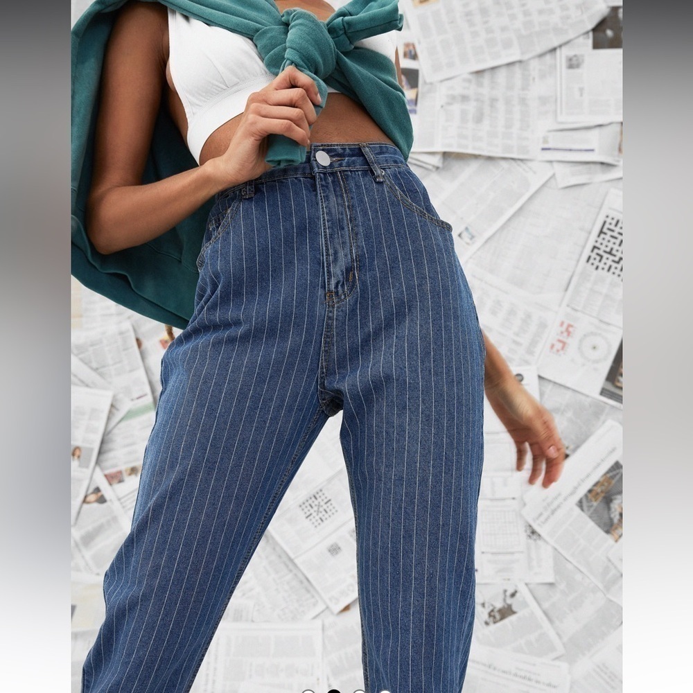 Nasty Gal High Waisted Denim Striped Mom Jeans Size 6 - Picture 2 of 16
